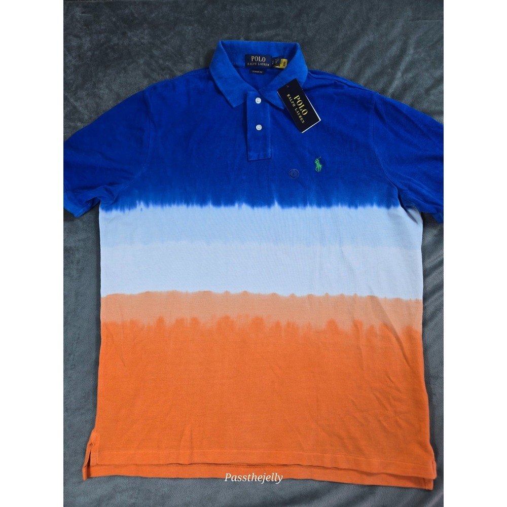 New Polo Ralph Lauren Polo Shirt Mens Large Tie DieStripe Classic Preppy Navy